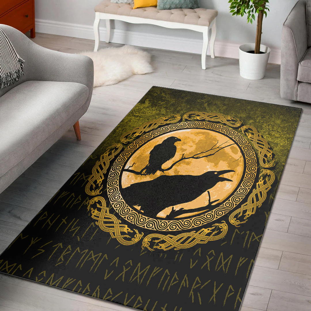 Viking Area Rug Vikings Huginn Muninn Odin’s Ravens Gold Version