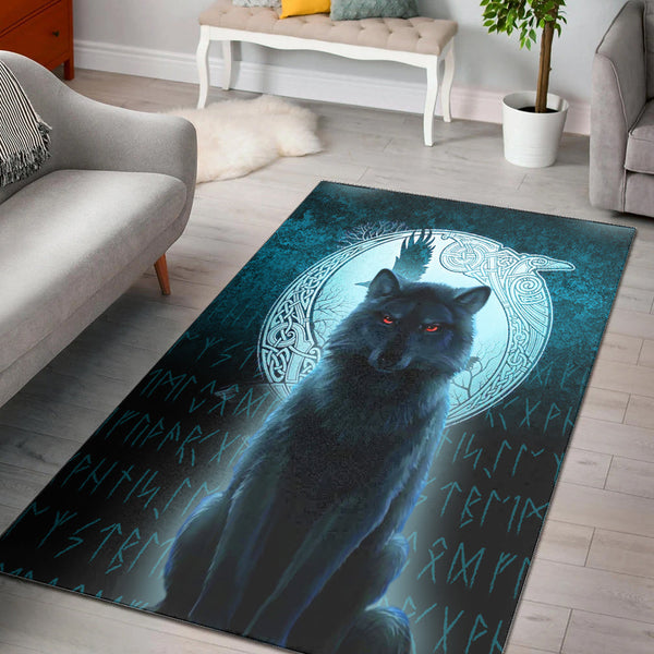 Viking Area Rug Fenrir Viking Wolf Cyan Version