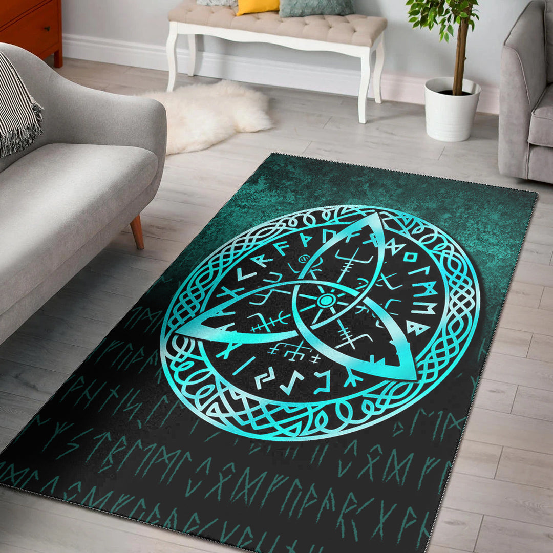 Viking Area Rug Vegvisir Nordic Viking Rune Cyan Version