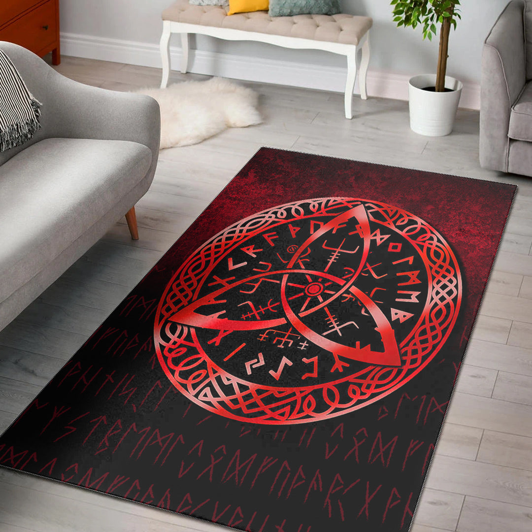 Viking Area Rug Vegvisir Nordic Viking Rune Red Version