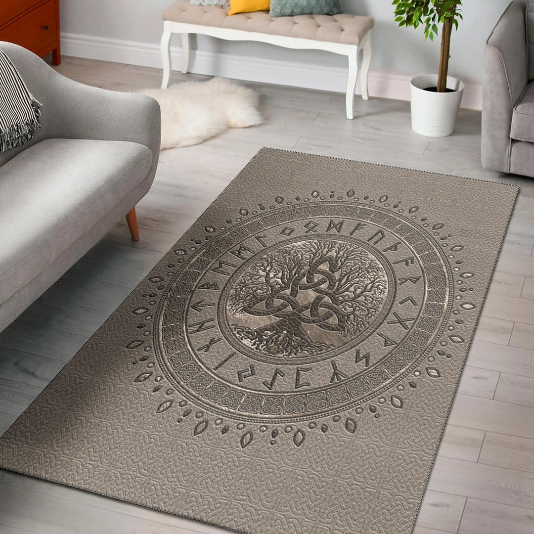 Viking Area Rug Tree of Life with Triquetra Beige