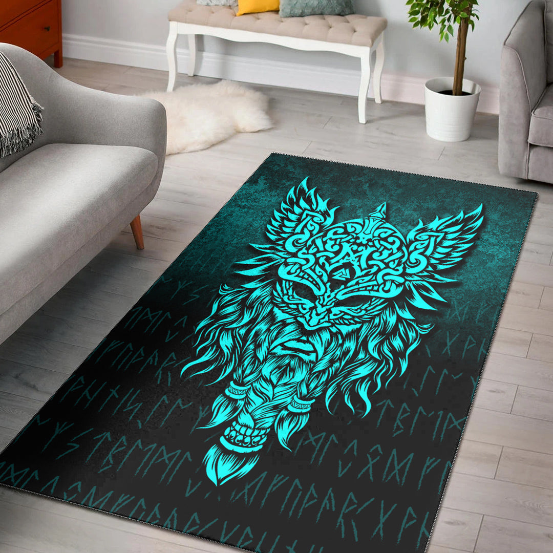 Viking Area Rug Odin The Allfather Asgard God And Chief Of Aesir Cyan Version