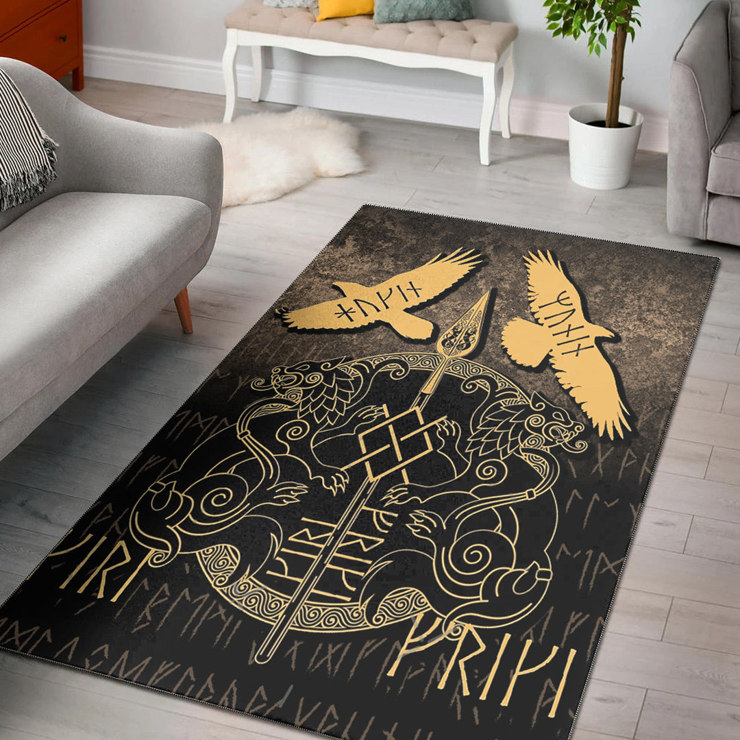Viking Area Rug Norse Mythology Spear of Odin Gungnir Runes Geri Freki ...