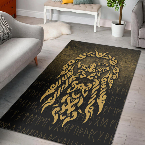 Viking Area Rug Viking God Odin Allfather In Asgard Raven God Gold Version