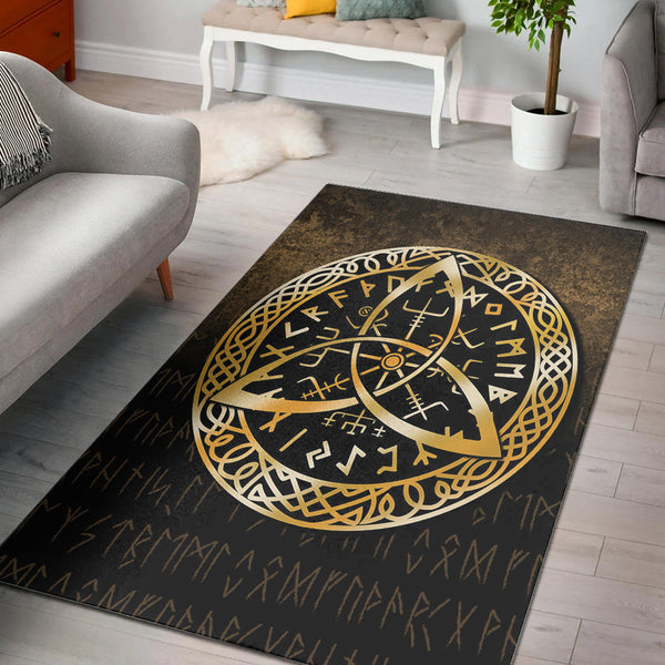 Viking Area Rug Vegvisir Nordic Viking Rune Gold Version