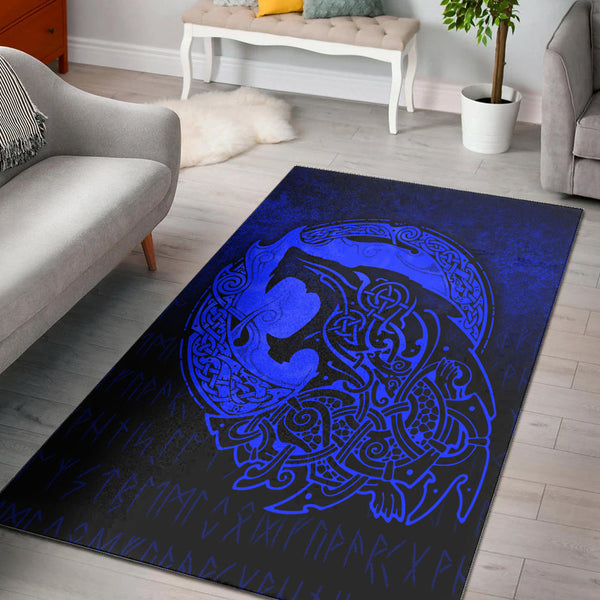 Viking Area Rug Fenrir Viking 3D Tattoo Blue Version