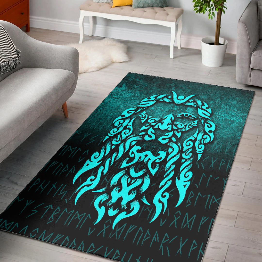 Viking Area Rug Viking God Odin Allfather In Asgard Raven God Cyan Version