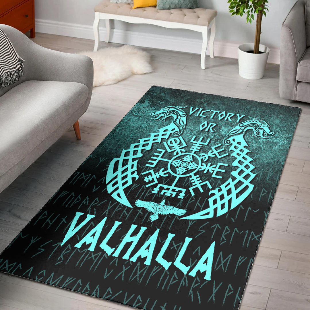 Viking Area Rug Victory or Valhalla Cyan Version