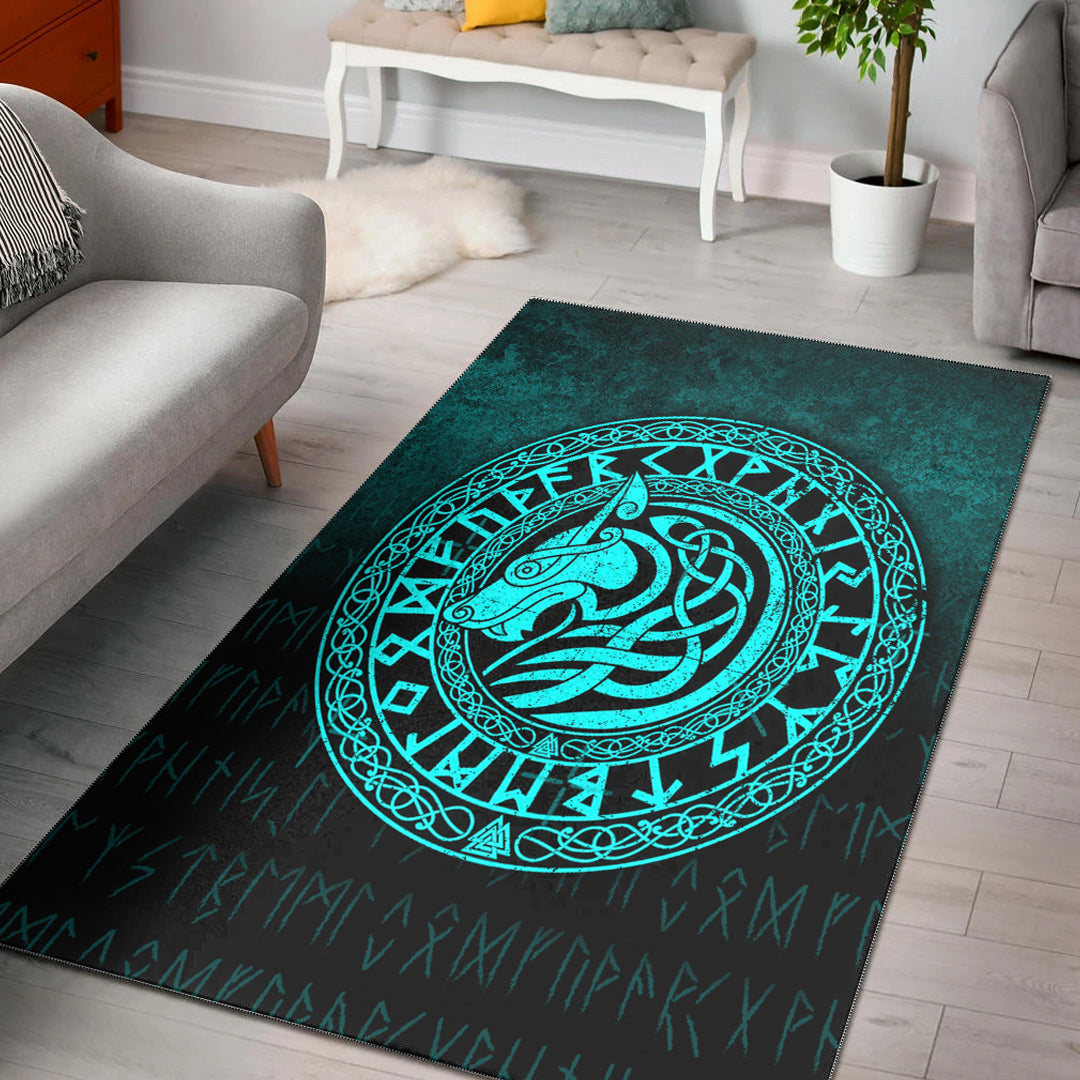 Viking Area Rug Viking Wolf Cyan Version