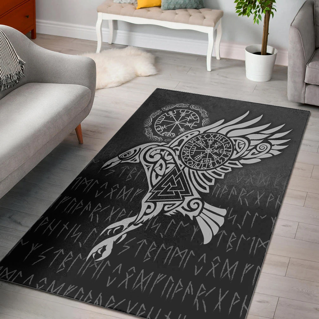 Viking Area Rug Raven Vegvisir Tattoo Special Version