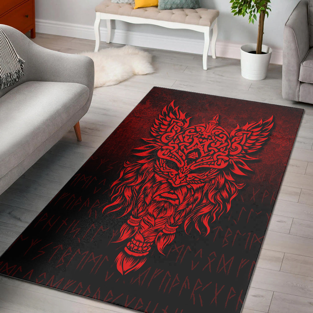 Viking Area Rug Odin The Allfather Asgard God And Chief Of Aesir Red Version