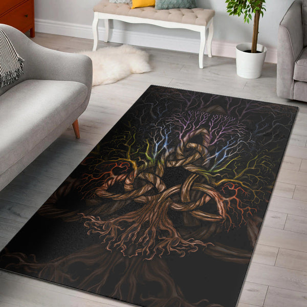 Viking Area Rug Colorful Tree of Life With Triquetra