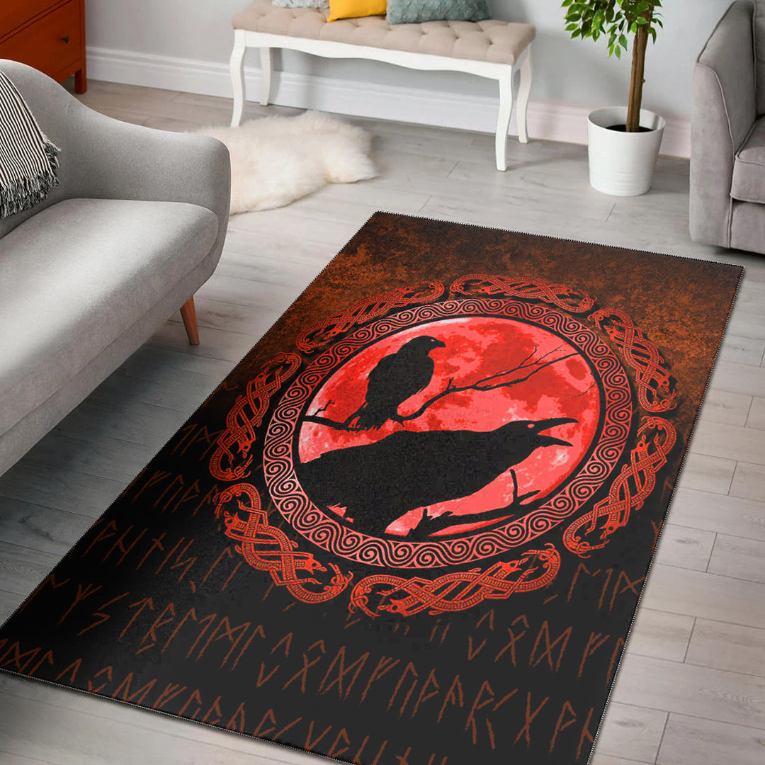 Viking Area Rug Vikings Huginn Muninn Odin’s Ravens Red Version