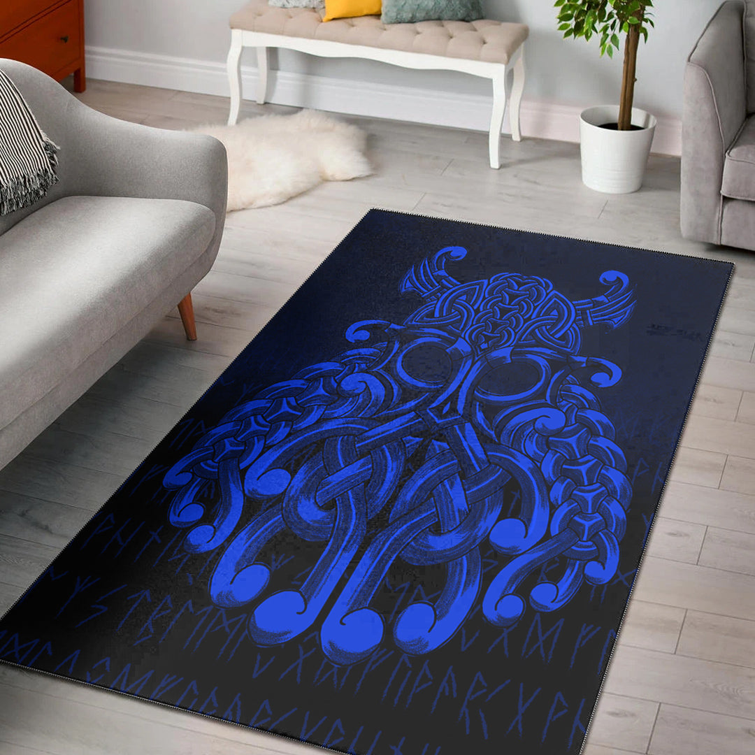 Viking Area Rug Vikings Odin Valhalla Blue Version