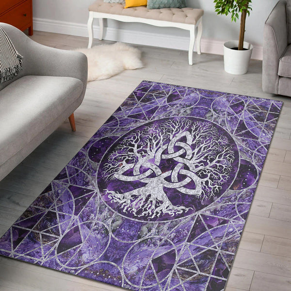 Viking Area Rug Tree of Life with Triquetra Amethyst and Silver