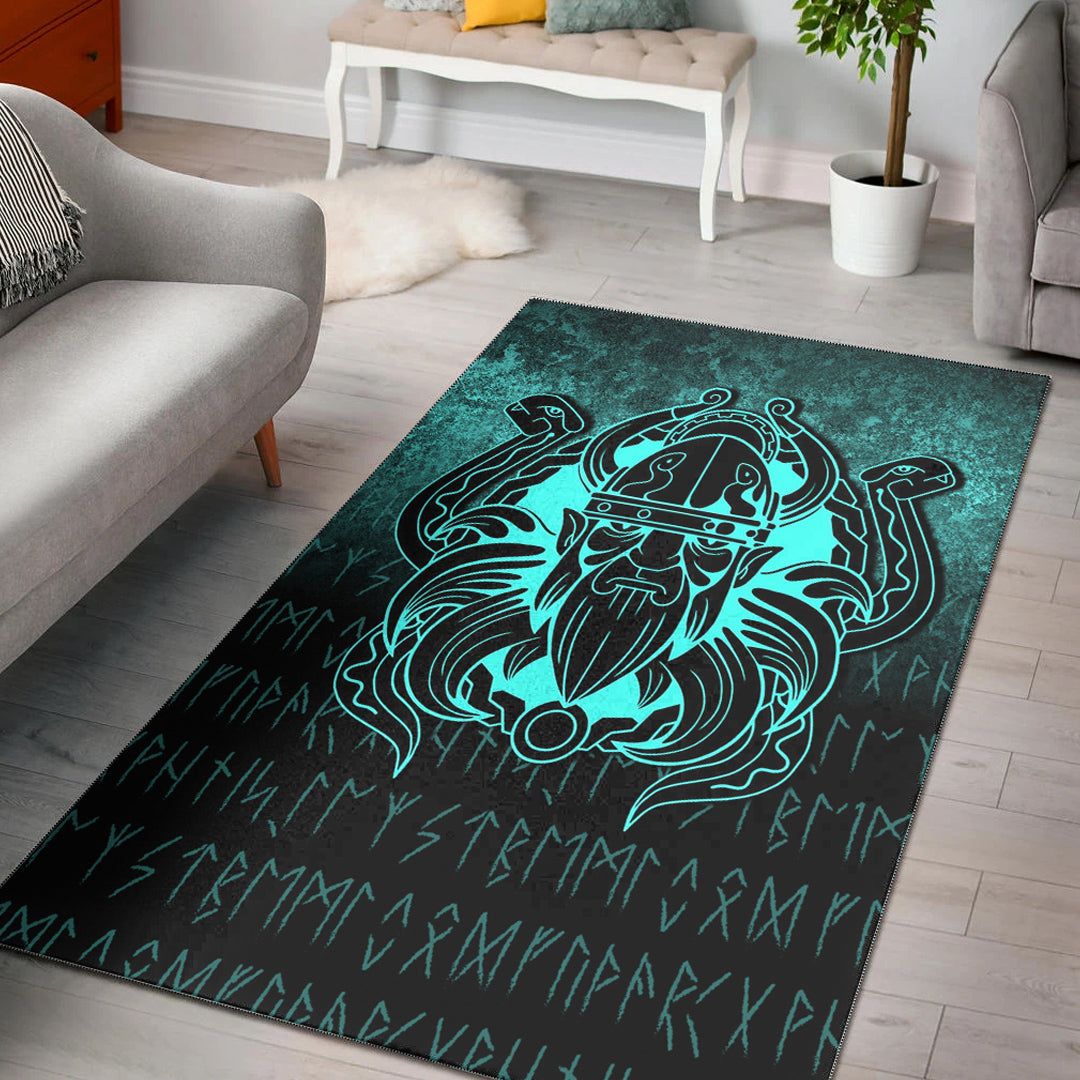 Viking Area Rug Nordic Warrior Valhalla Norse Cyan Version