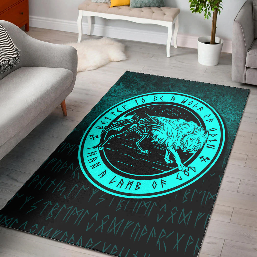 Viking Area Rug Wolf Of Odin Cyan Version