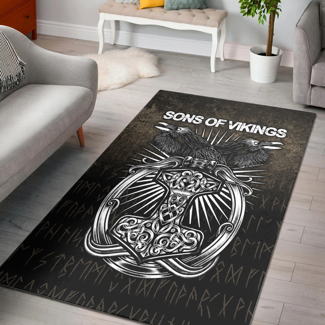 Viking Area Rug Vikings Ravens Mjolnir