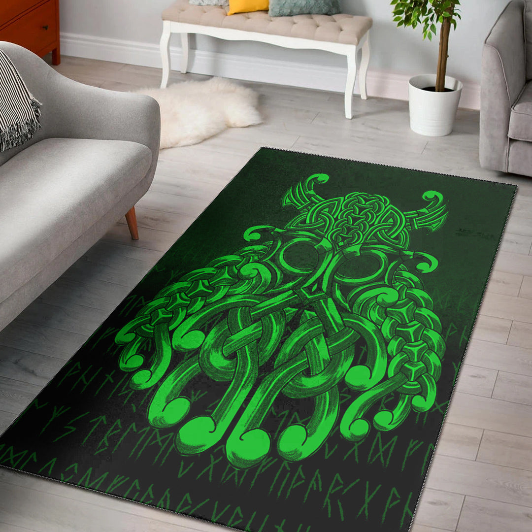 Viking Area Rug Vikings Odin Valhalla Green Version