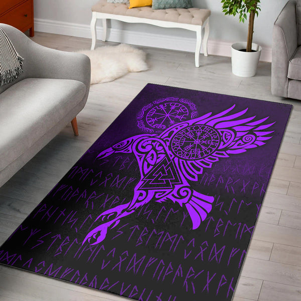 Viking Area Rug Raven Vegvisir Tattoo Purple Version