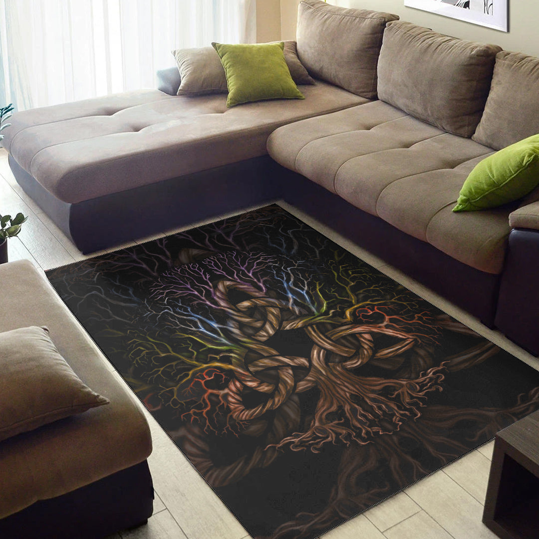 Viking Area Rug Colorful Tree of Life With Triquetra