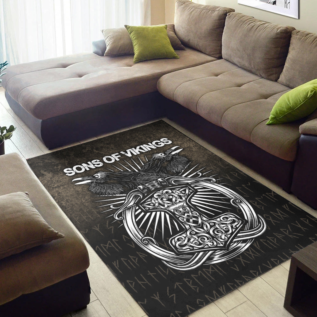 Viking Area Rug Vikings Ravens Mjolnir