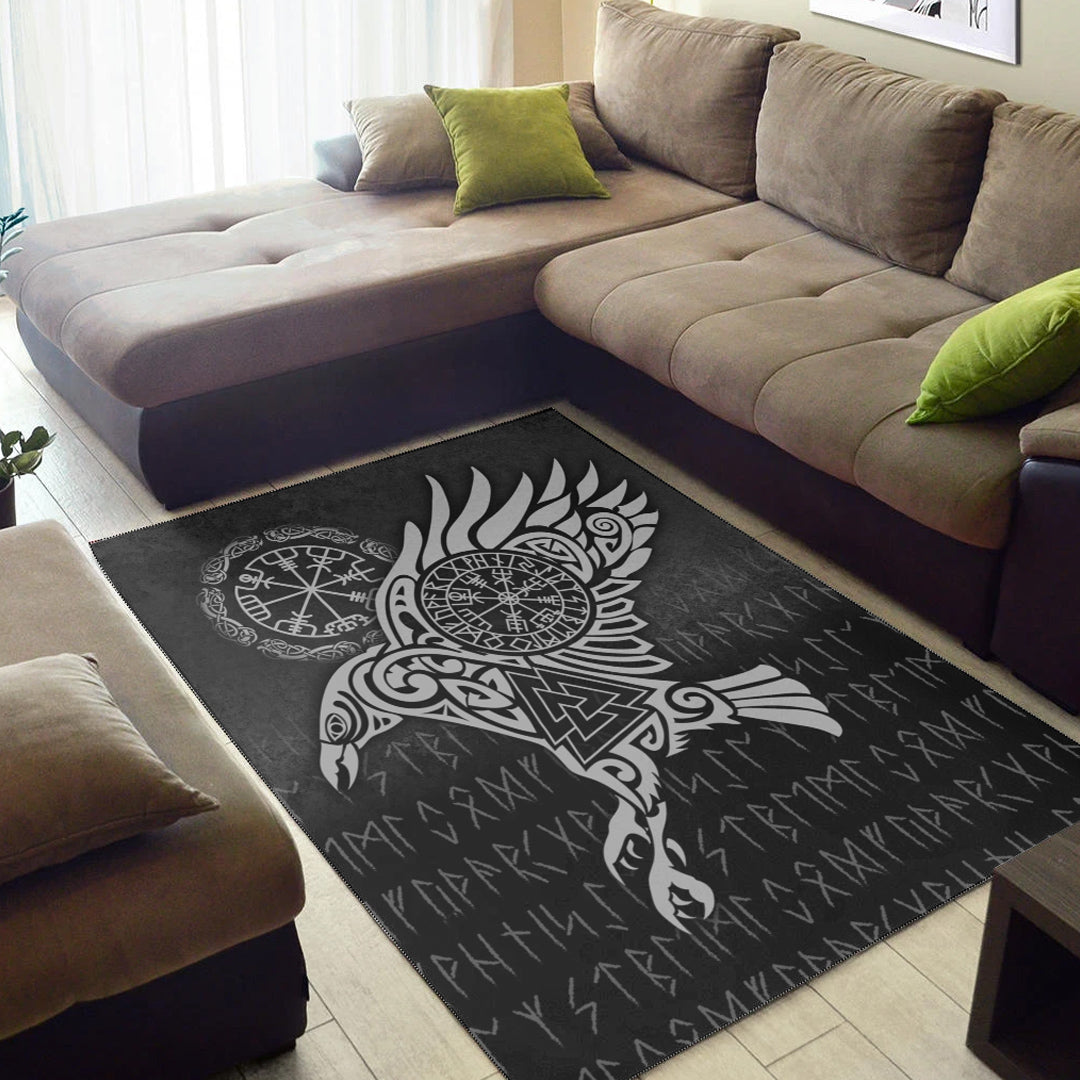 Viking Area Rug Raven Vegvisir Tattoo Special Version