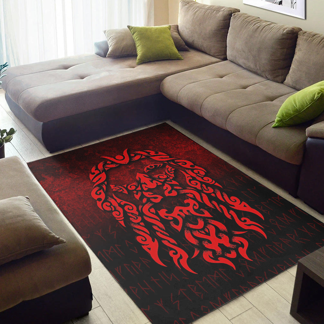 Viking Area Rug Viking God Odin Allfather In Asgard Raven God Red Version