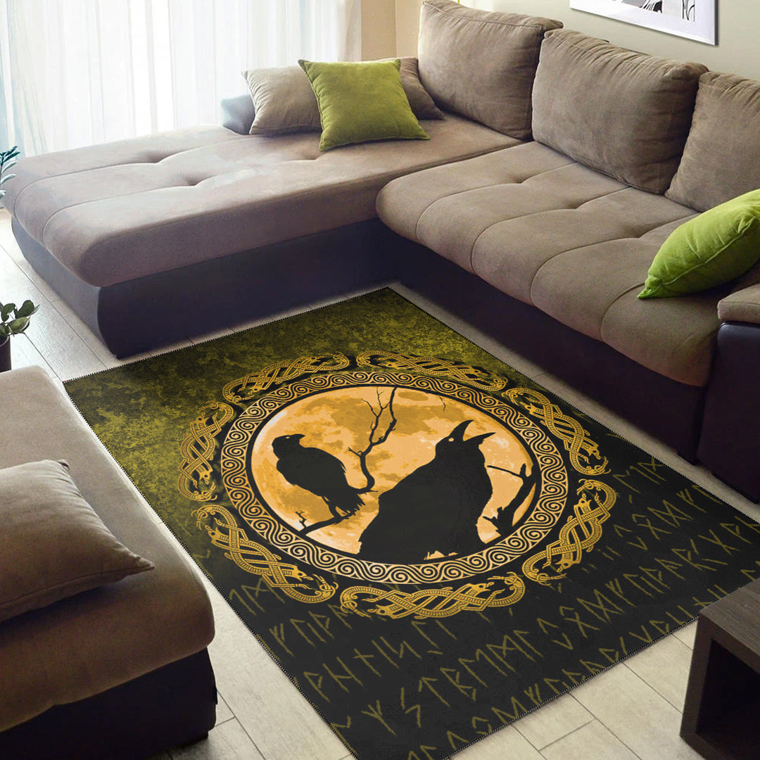 Viking Area Rug Vikings Huginn Muninn Odin’s Ravens Gold Version