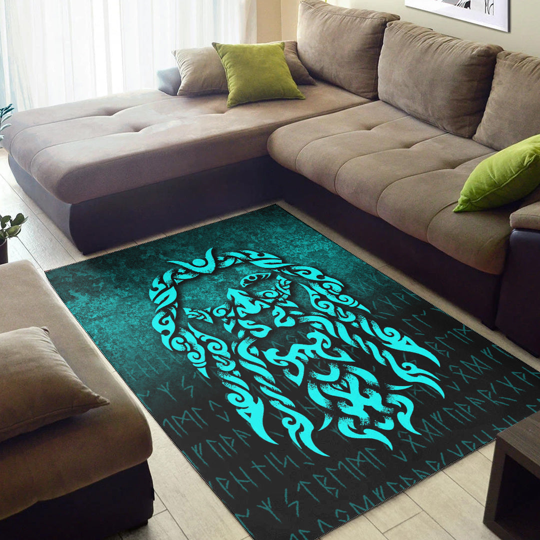 Viking Area Rug Viking God Odin Allfather In Asgard Raven God Cyan Version