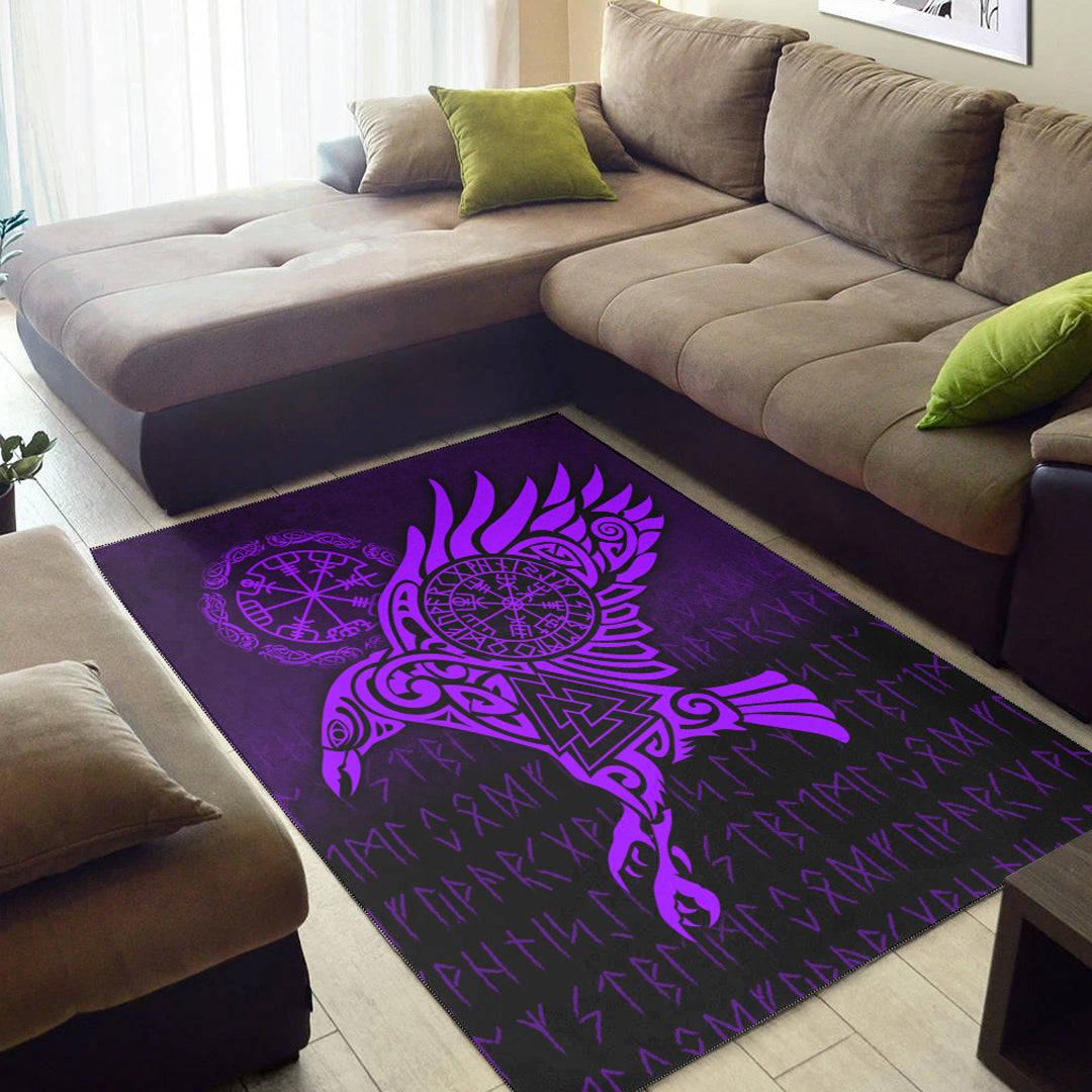 Viking Area Rug Raven Vegvisir Tattoo Purple Version