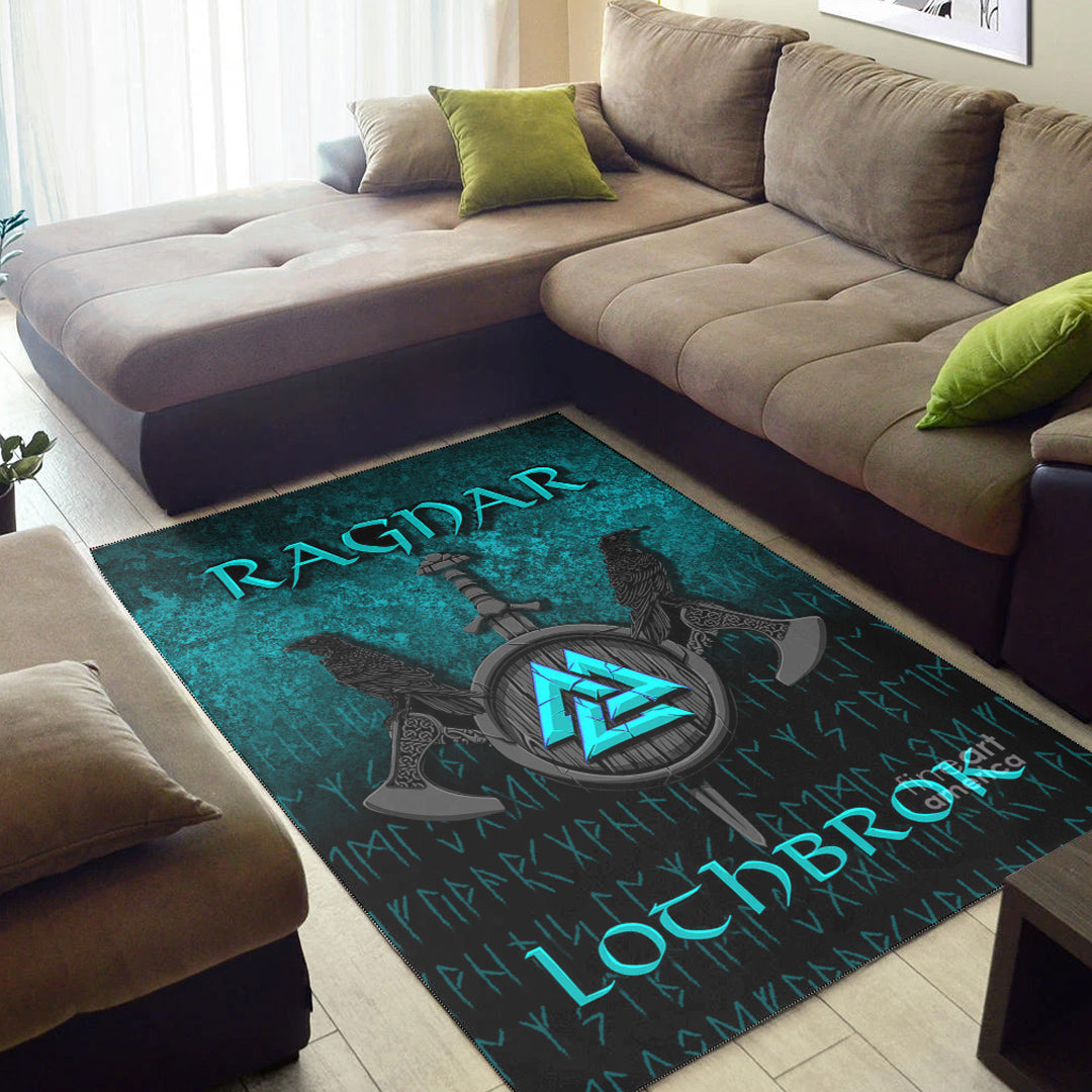 Viking Area Rug Ragnar Lothbrok Ragnar Lodbrok Viking Warrior Cyan Version