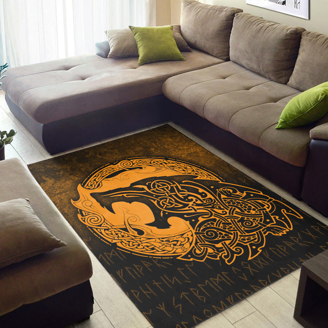 Viking Area Rug Fenrir Viking 3D Tattoo Gold Version