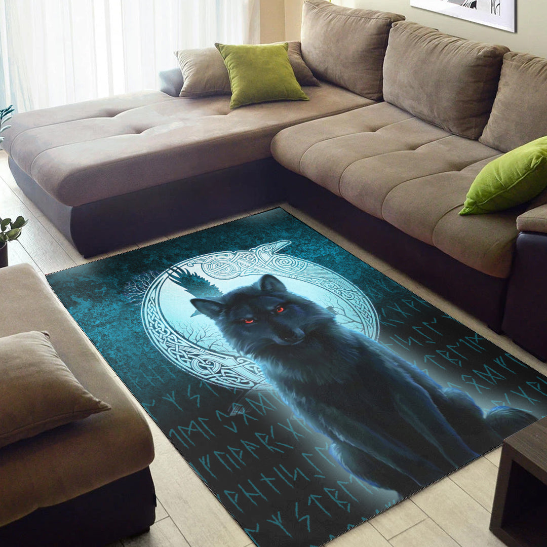 Viking Area Rug Fenrir Viking Wolf Cyan Version