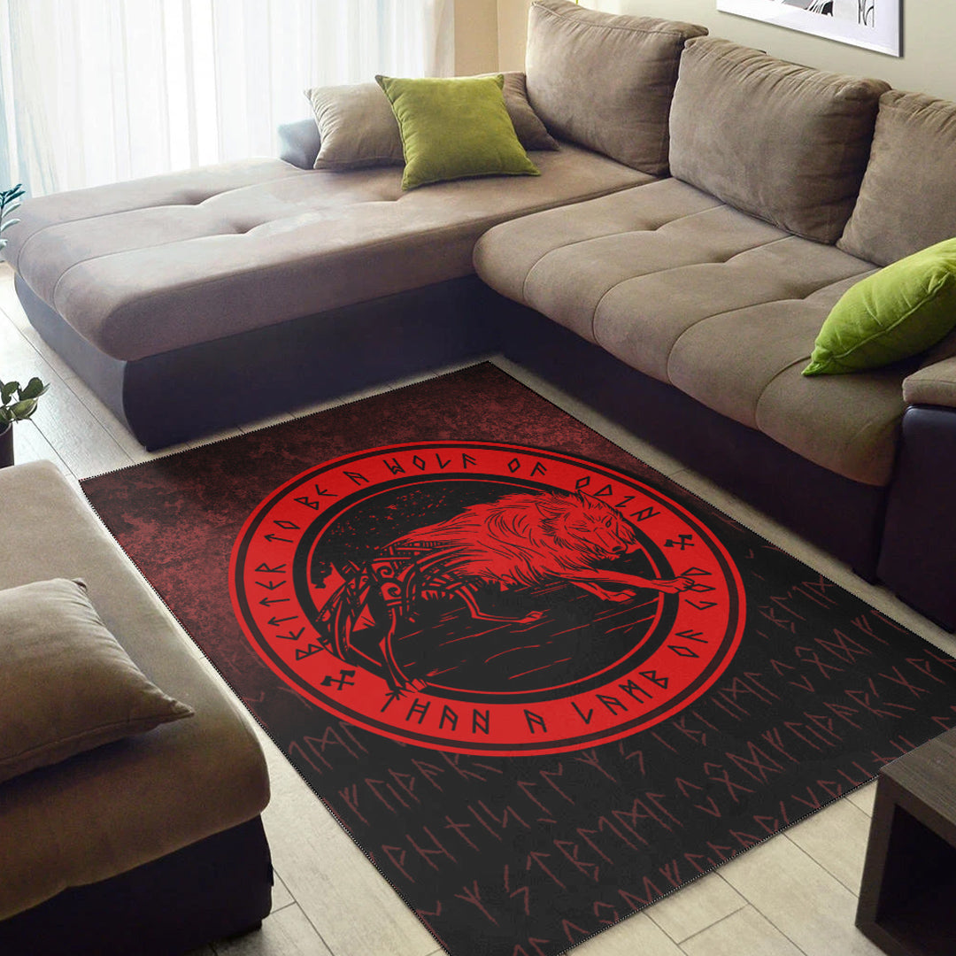 Viking Area Rug Wolf Of Odin Red Version