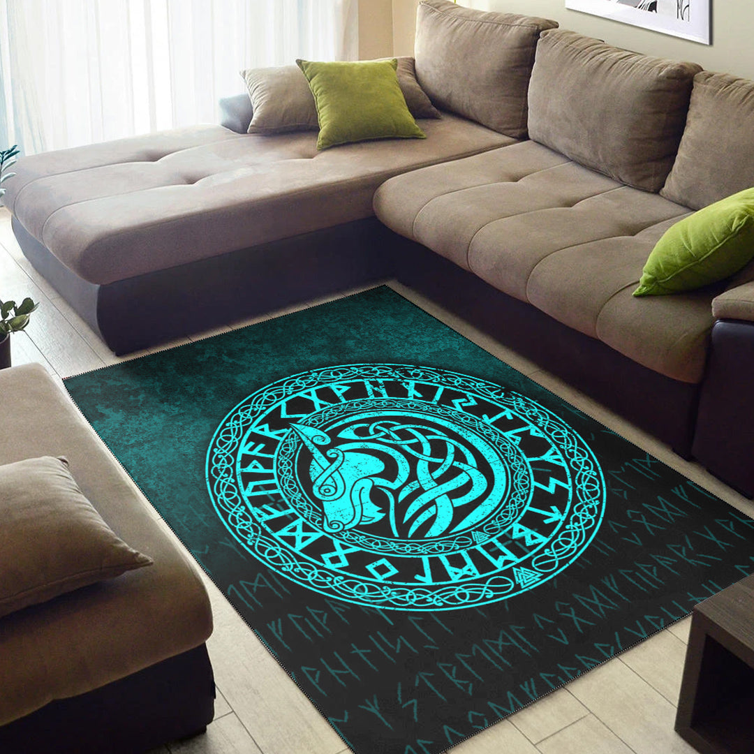 Viking Area Rug Viking Wolf Cyan Version