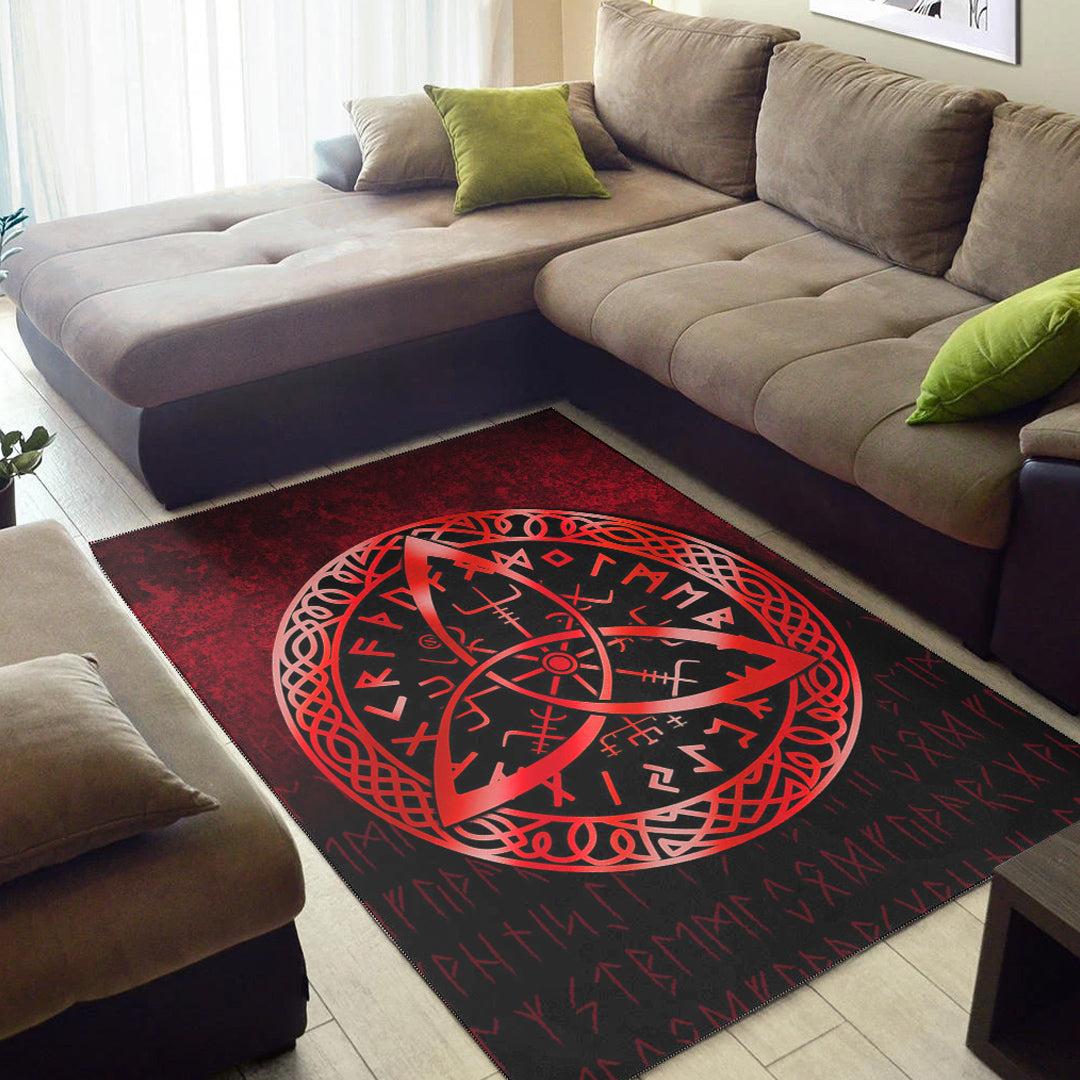 Viking Area Rug Vegvisir Nordic Viking Rune Red Version