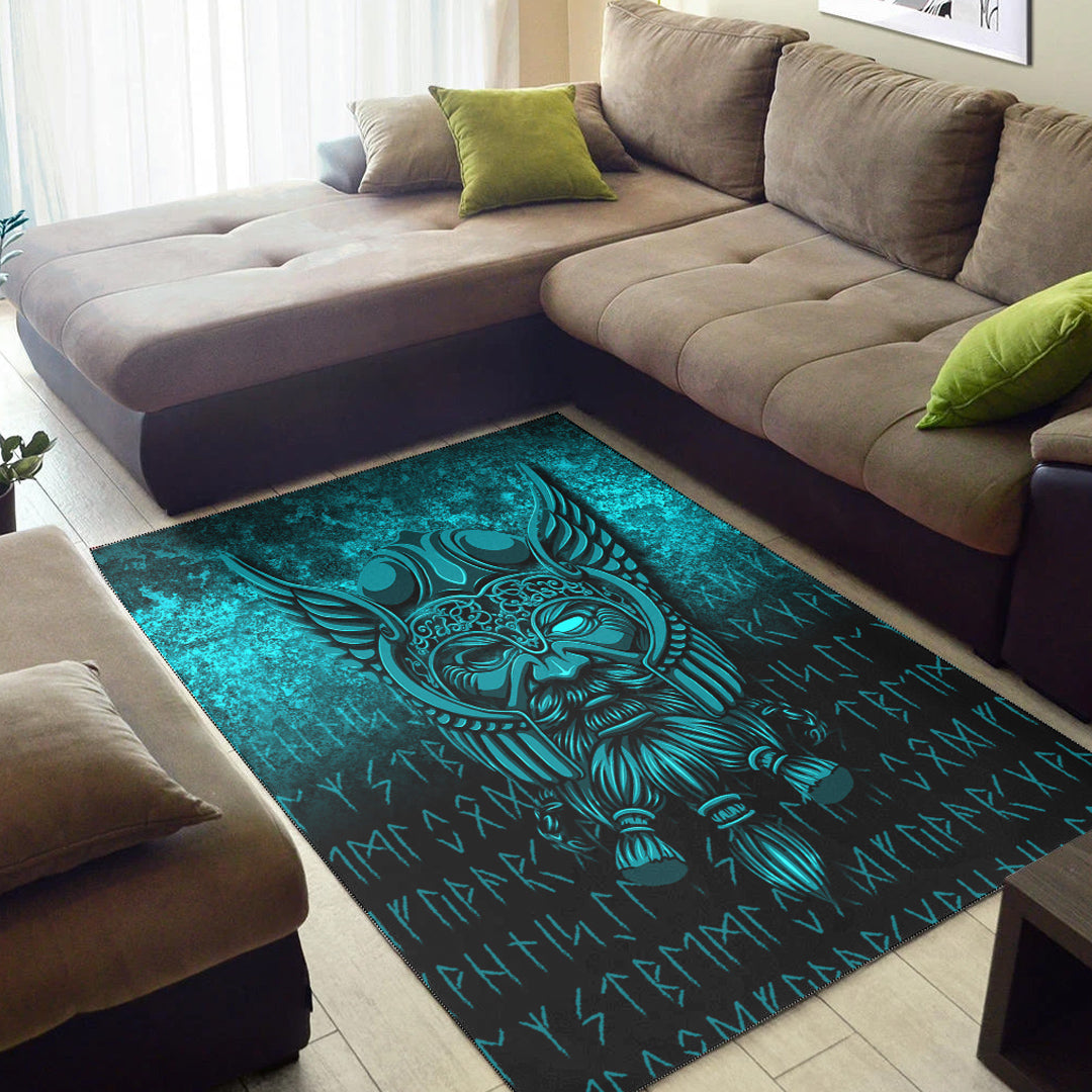 Viking Area Rug Viking Odin Allfather In Asgard Cyan Version