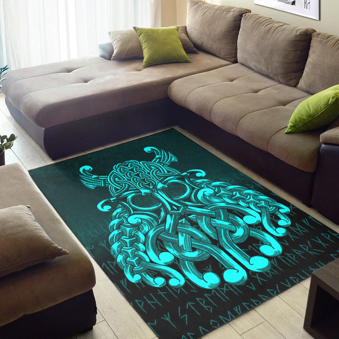 Viking Area Rug Vikings Odin Valhalla Cyan Version