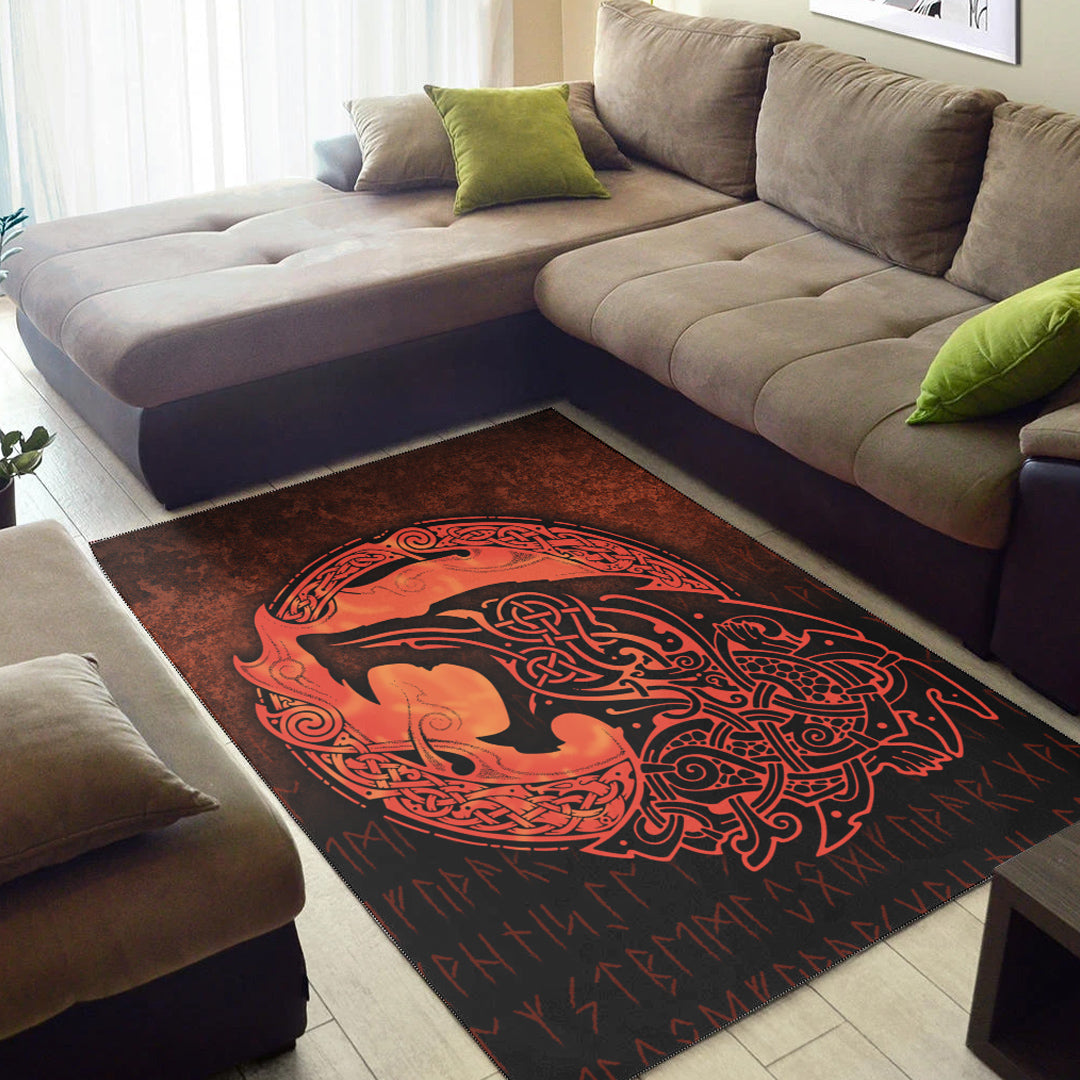 Viking Area Rug Fenrir Viking 3D Tattoo Orange Version