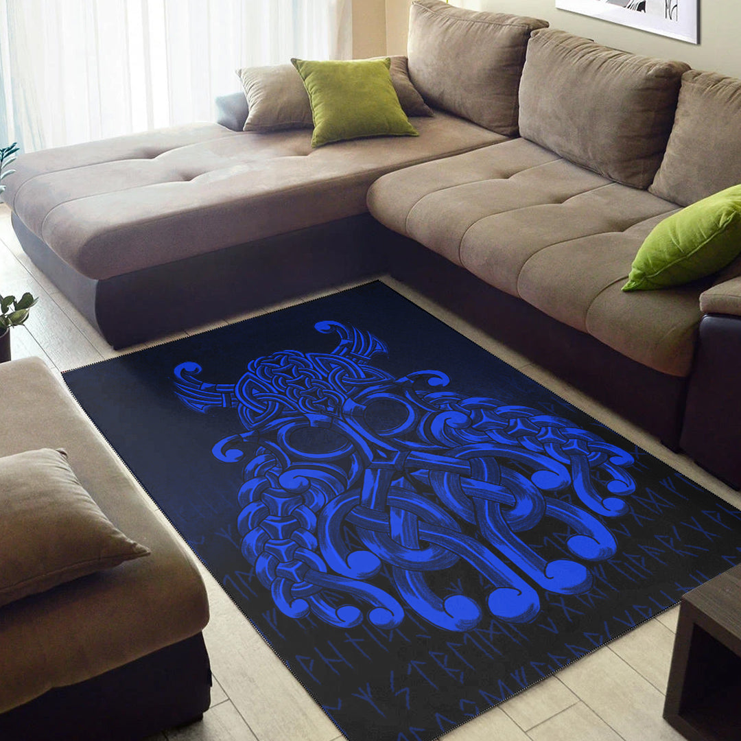 Viking Area Rug Vikings Odin Valhalla Blue Version