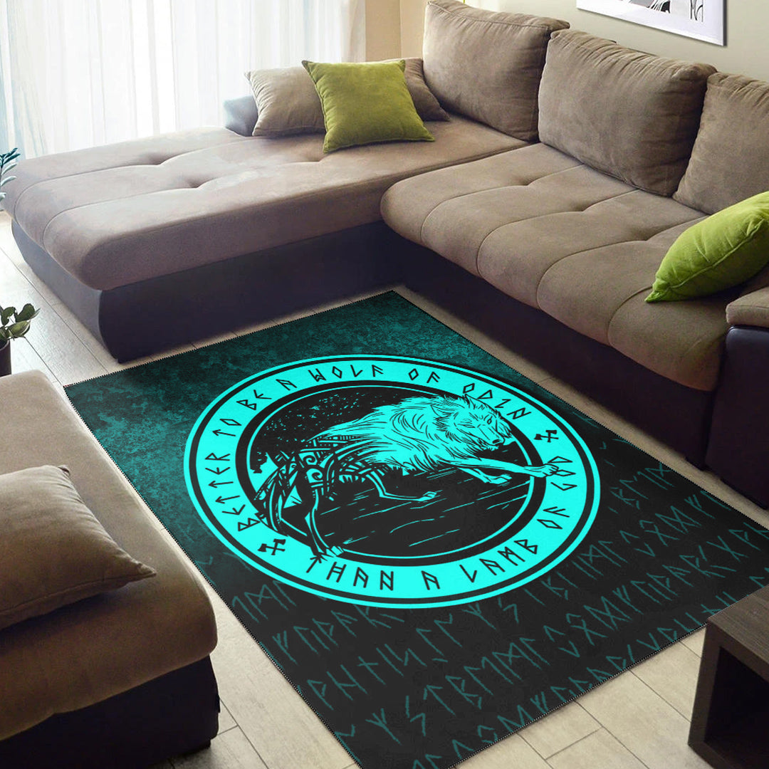 Viking Area Rug Wolf Of Odin Cyan Version