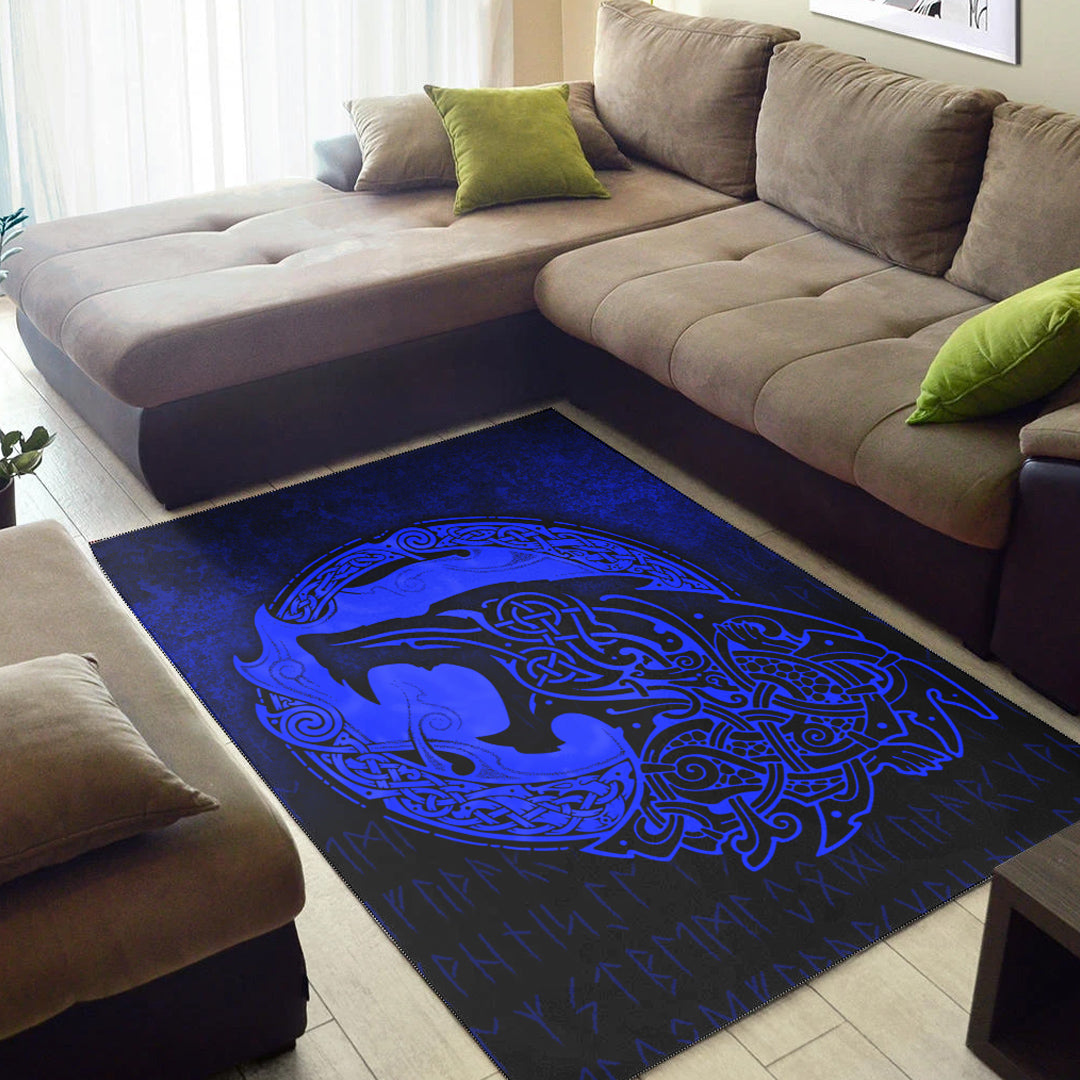 Viking Area Rug Fenrir Viking 3D Tattoo Blue Version