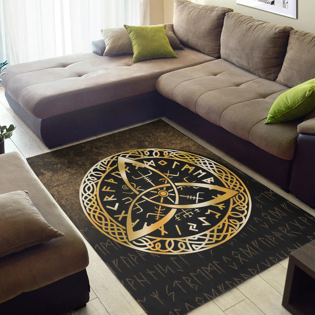 Viking Area Rug Vegvisir Nordic Viking Rune Gold Version