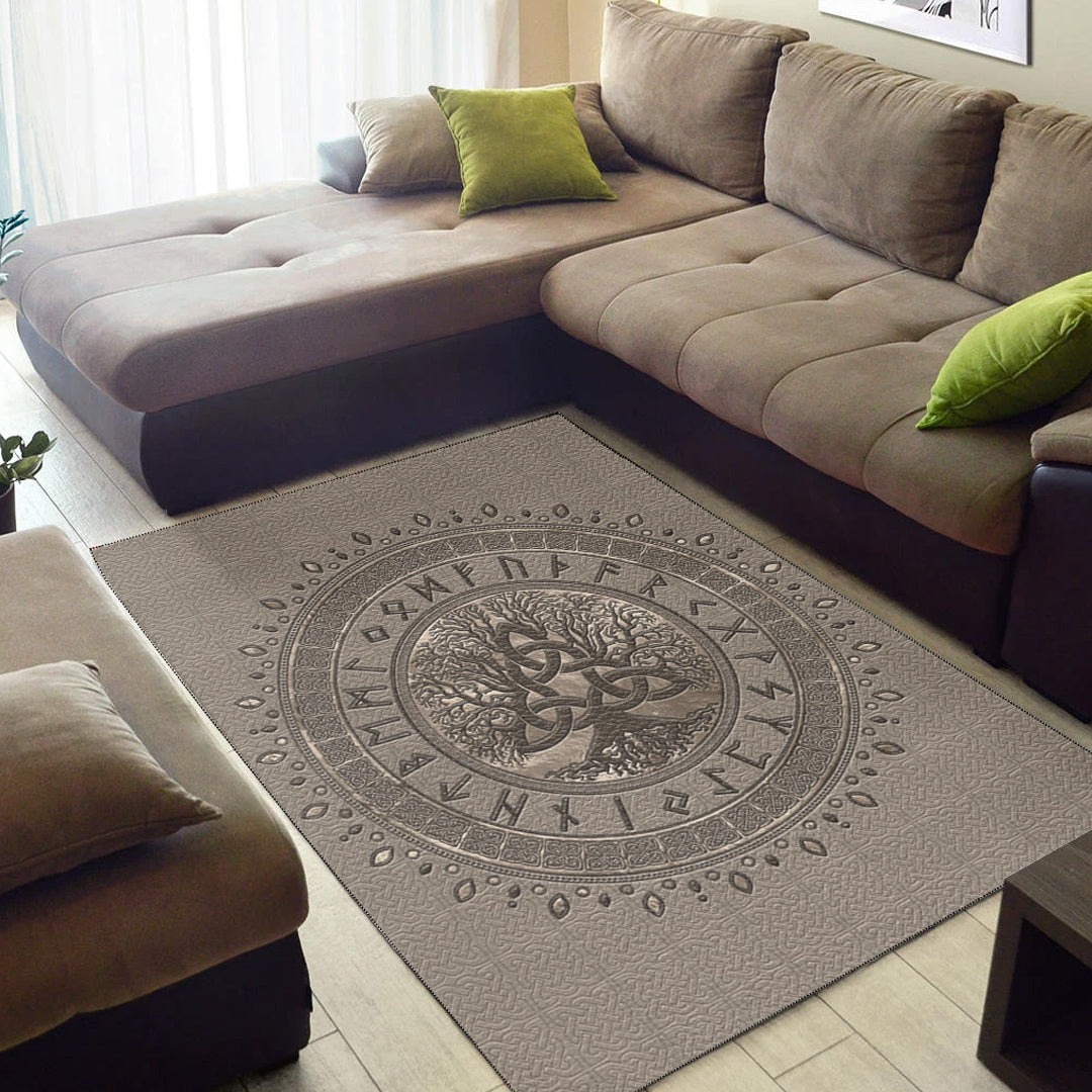 Viking Area Rug Tree of Life with Triquetra Beige