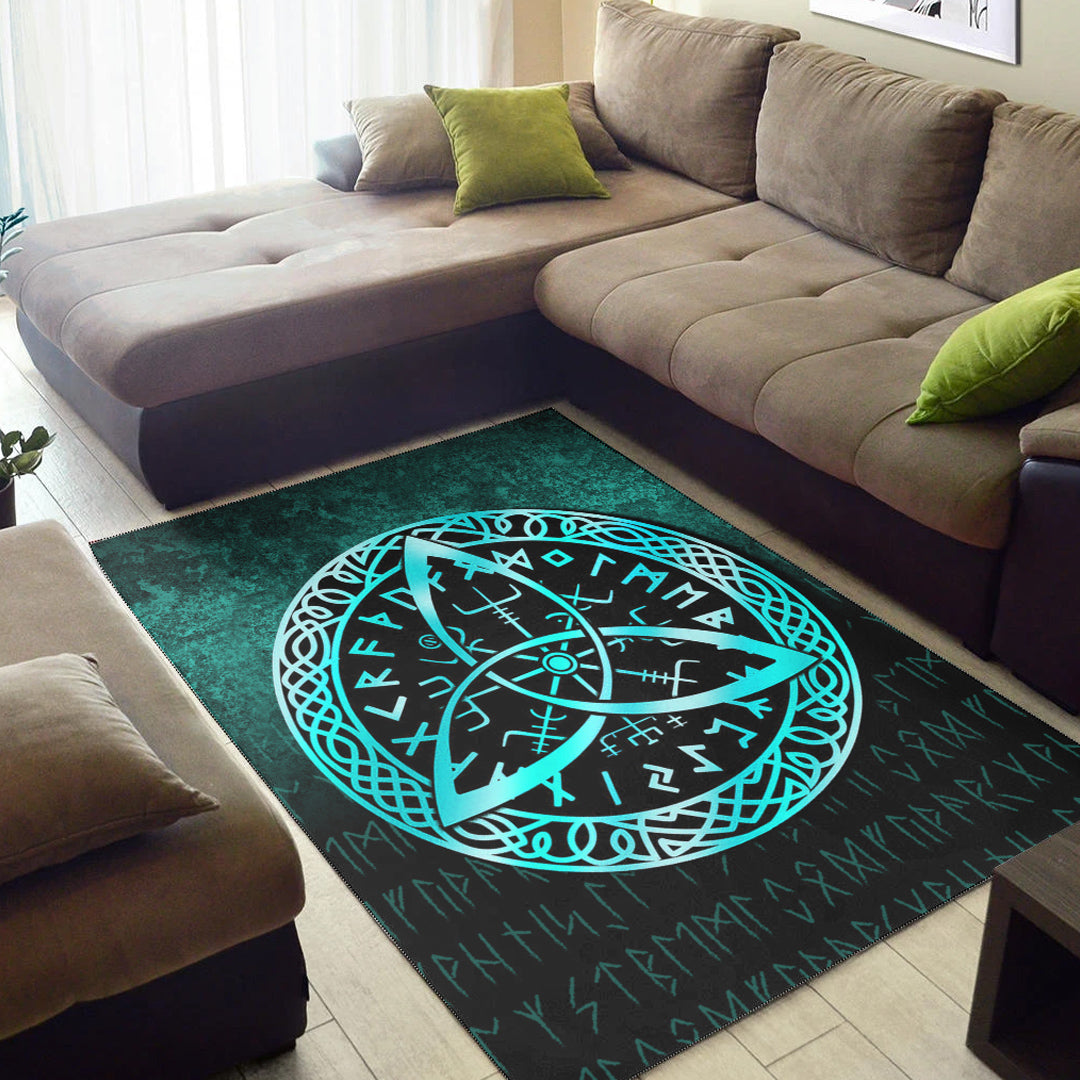 Viking Area Rug Vegvisir Nordic Viking Rune Cyan Version