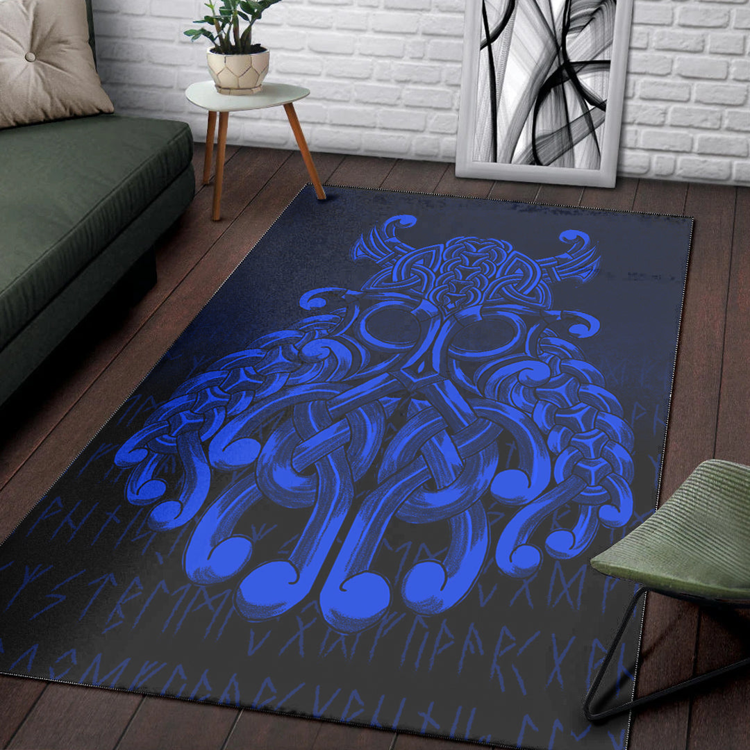 Viking Area Rug Vikings Odin Valhalla Blue Version