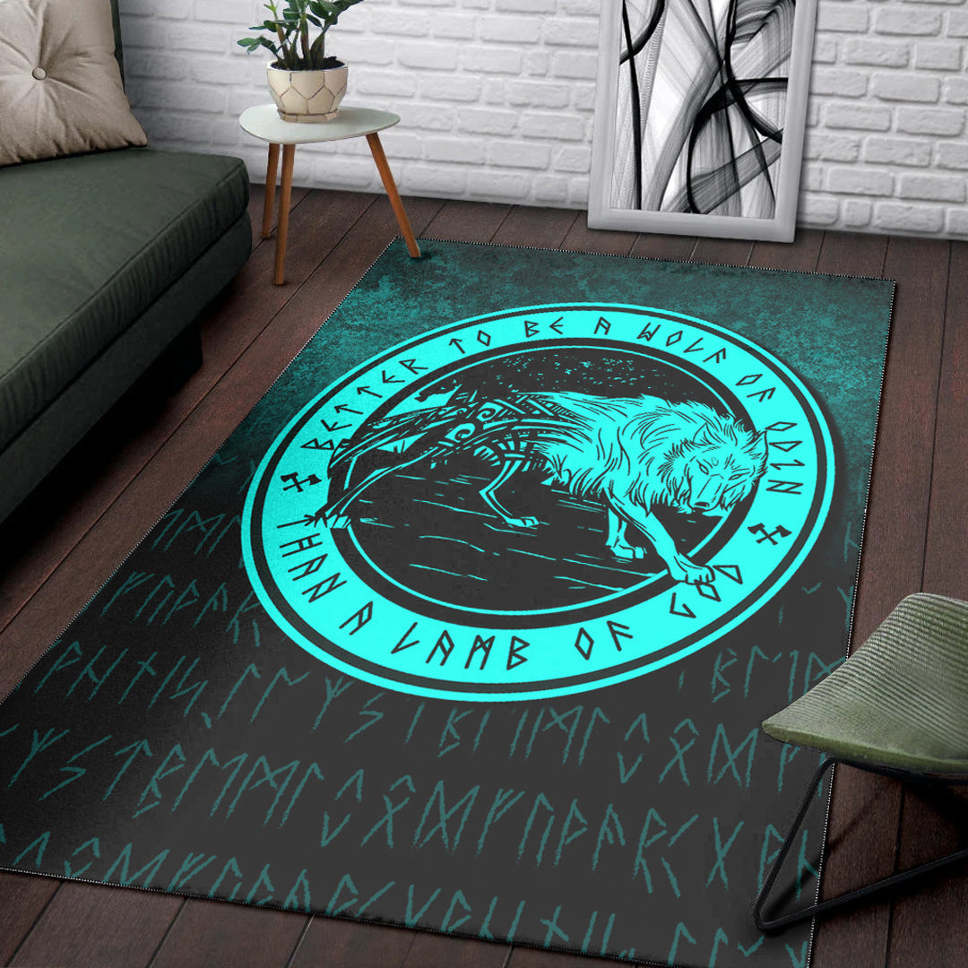 Viking Area Rug Wolf Of Odin Cyan Version