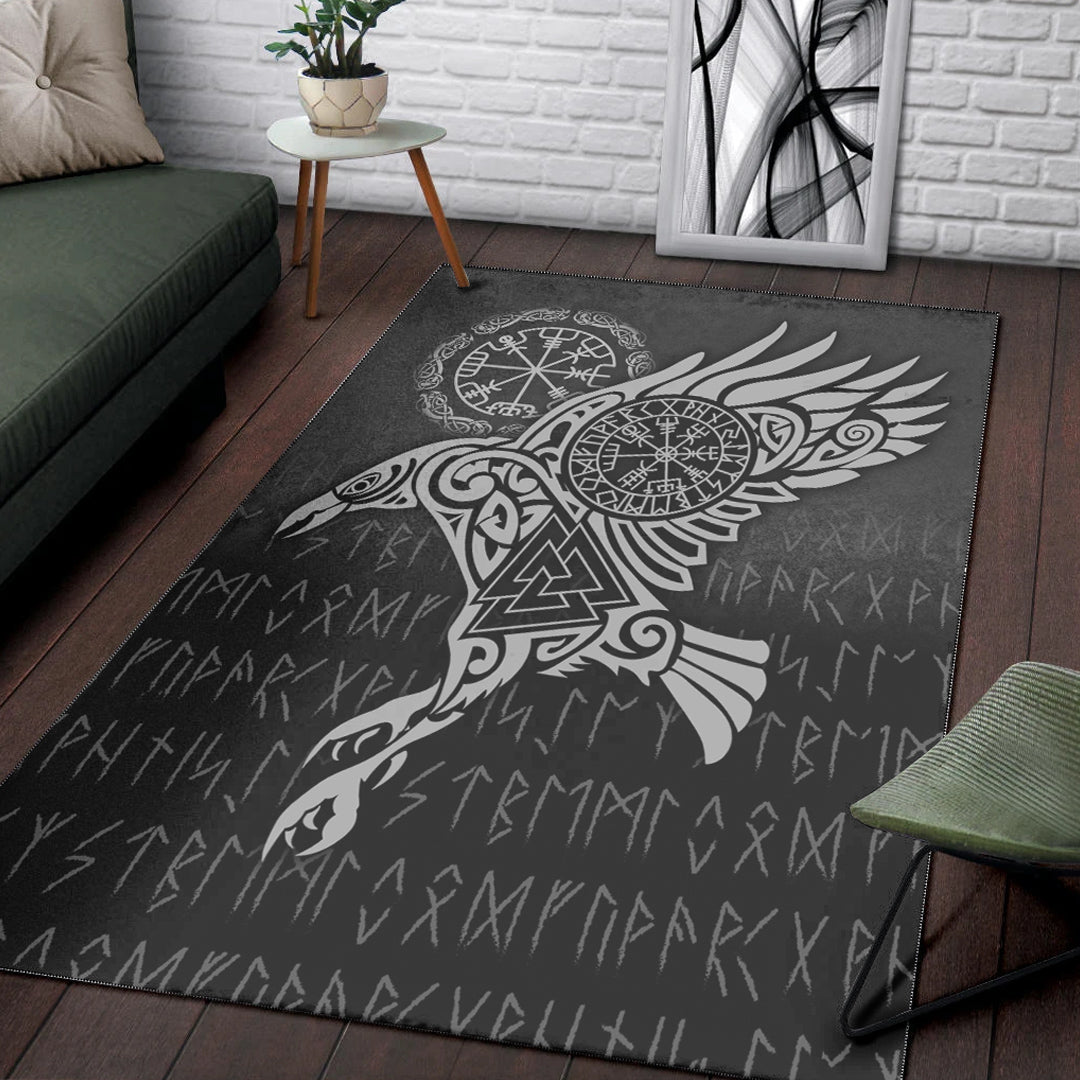 Viking Area Rug Raven Vegvisir Tattoo Special Version