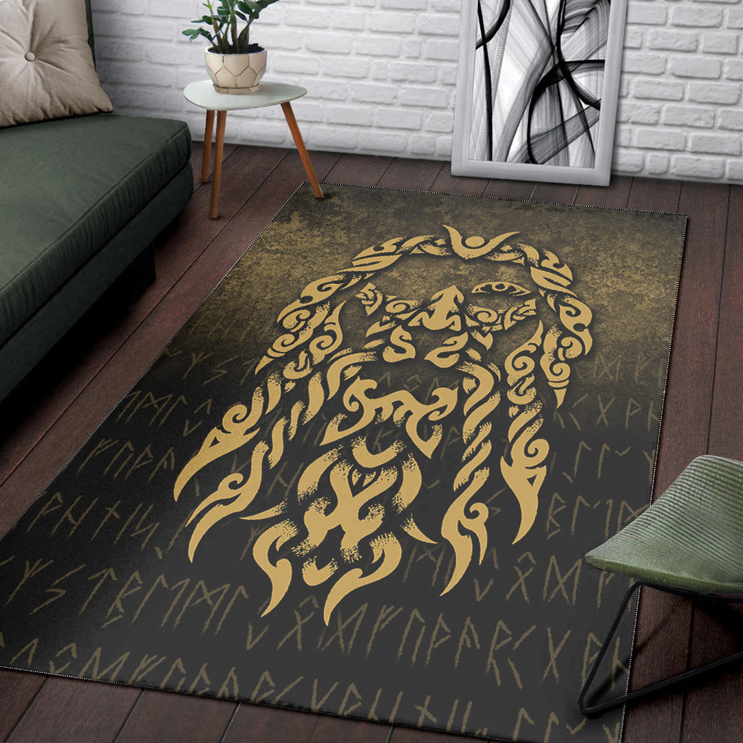 Viking Area Rug Viking God Odin Allfather In Asgard Raven God Gold Version